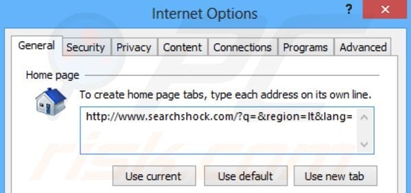  Removendo searchshock.com da página inicial do Internet Explorer