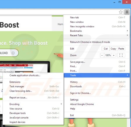 Remova os anúncios Shop with Boost do Google Chrome passo 1