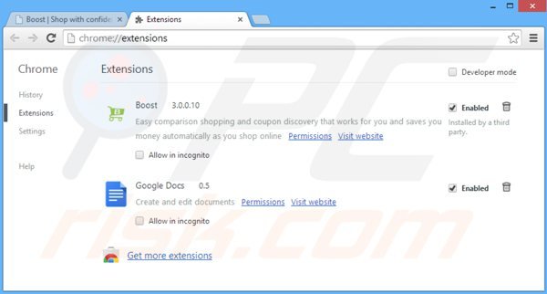 Remova os anúncios Shop with Boost do Google Chrome passo 2