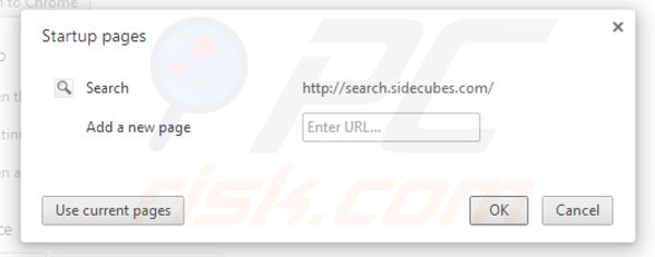 Removendo search.sidecubes.com da página inicial do Google Chrome