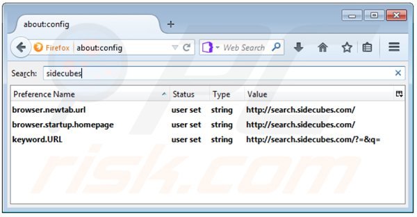 Removendo search.sidecubes.com do motor de busca padrão do Mozilla Firefox