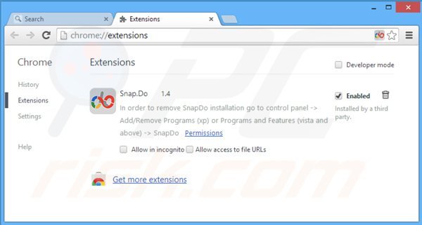 Remova SnapDo das extensões do Google Chrome