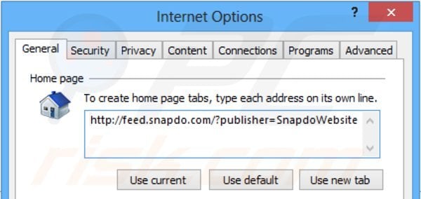 Remova SnapDo da página inicial do Internet Explorer
