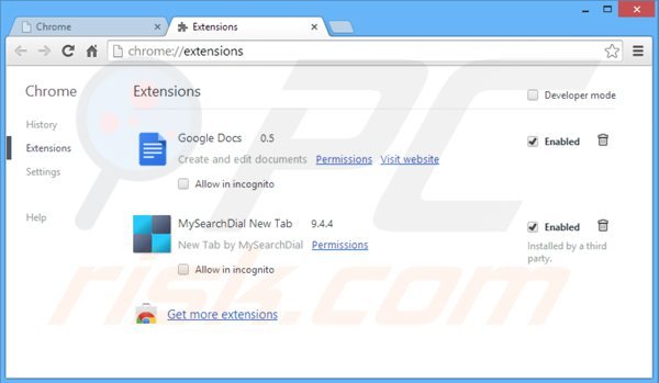 Remova as extensões relacionadas com o speedial.com do Google Chrome