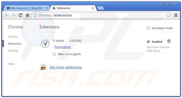 Remova os anúncios we-care do Google Chrome passo 2