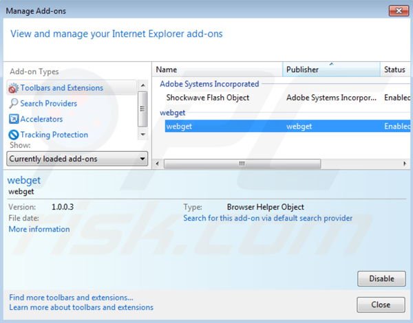 Remova os anúncios webget do Internet Explorer passo 2