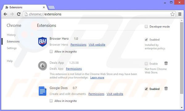 Removendo os anúncios Browser Hero do Google crome passo 2