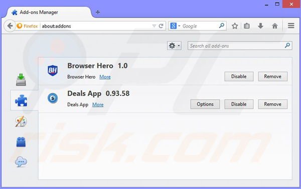 Removendo os anúncios Browser Hero do Mozilla Firefox passo 2