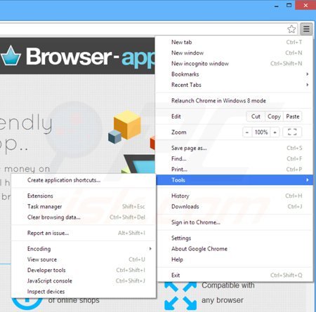 Remova Browser App do Google Chrome passo 1