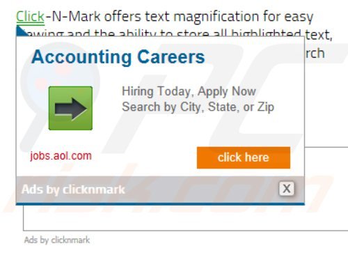O adware Clicknmark geram anúncios intrusivos on-line (mais comummente marcados como 'Anúncios por clicknmark')