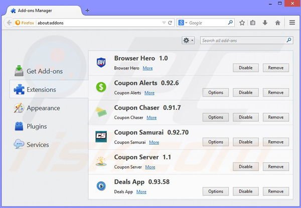 Remova os anúncios Couponarific do Mozilla Firefox passo 2