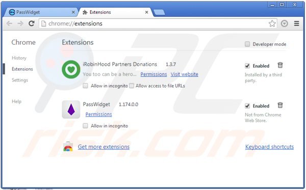 Remover passwidget do Google Chrome passo 2