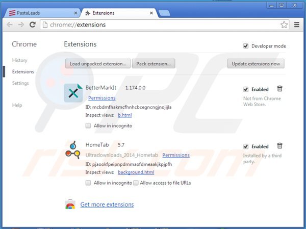 Removendo os anúncios pastaquotes do Google Chrome passo 2
