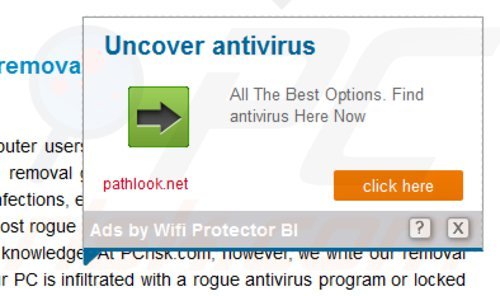 O adware Wifi Protector gerando anúncios de texto (Anúncios por Wifi Protector BI)