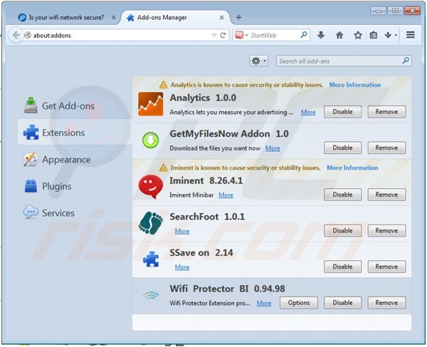Remova os anúncios Wifi Protector do Mozilla Firefox passo 2