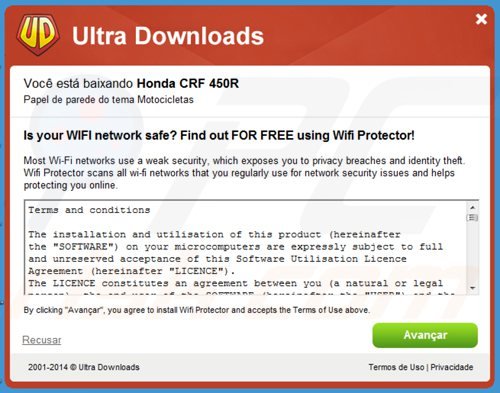 Instalador de software gratuito malicioso usado na distribuição do adware Wifi Protector