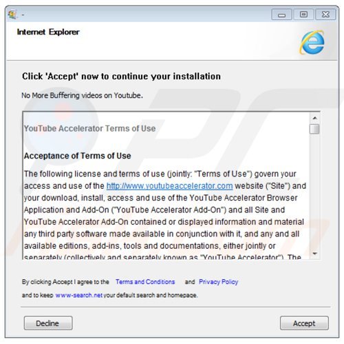 O instalador de software livre fraudulento usado em www-search.net na distribuição do sequestrador de navegador