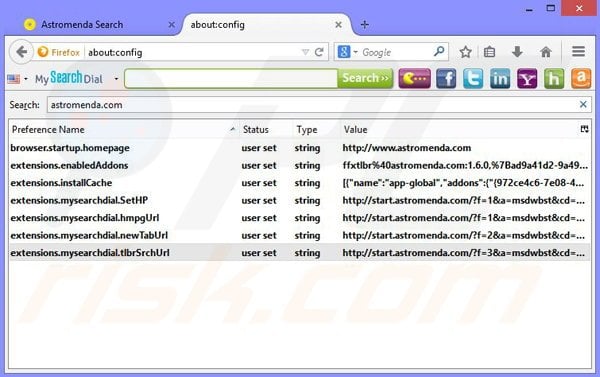 Remove Astromenda browser hijacker from Mozilla Firefox step 3