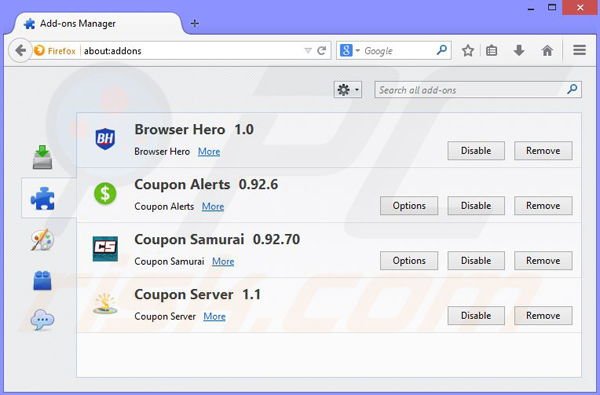 Remova os anúncios BrowserProtector do Mozilla Firefox passo 2