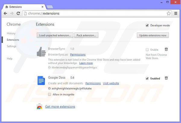 Remova os anúncios BrowserSync do Google Chrome passo 2