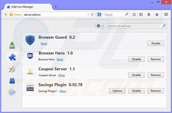 Remova os anúncios Browser Warden do Mozilla Firefox passo 2