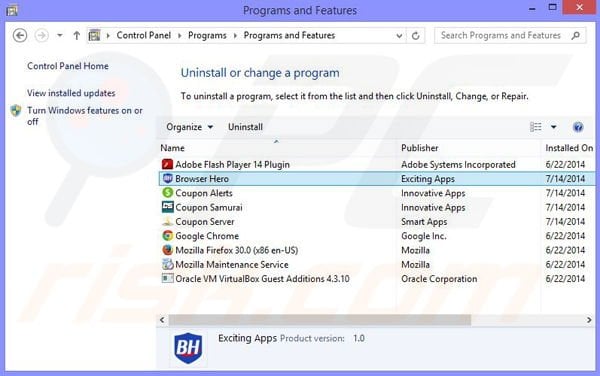 desinstalar o adware Clean Browser através do Painel de Controlo