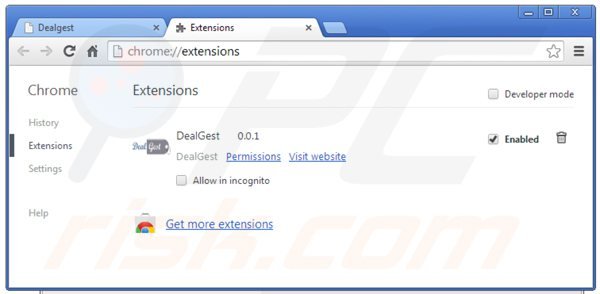 Remova DealGest do Google Chrome passo 2