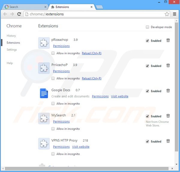 Removendo as extensões de websearch.flyandsearch.info relacionadas com o Google Chrome