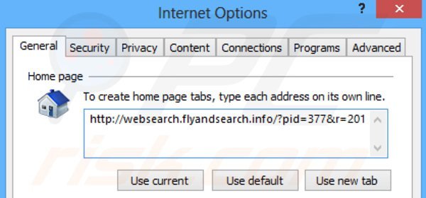 Removendo o redirecionamento websearch.flyandsearch.info da página inicial do Internet Explorer.