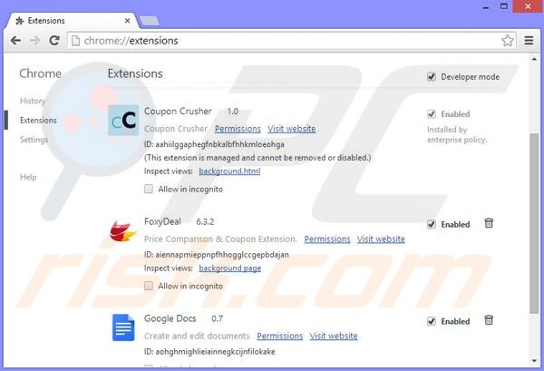 Remova os anúncios foxydeal do Google Chrome passo 2