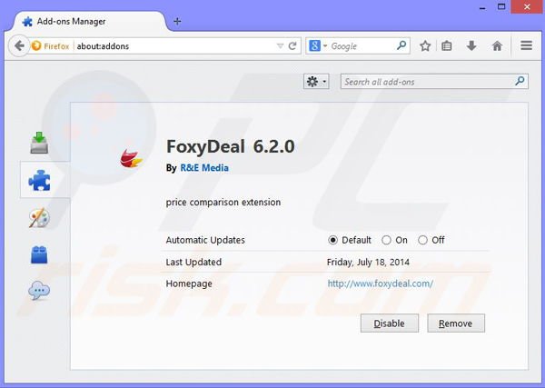 Remova os anúncios foxydeal do Mozilla Firefox passo 2