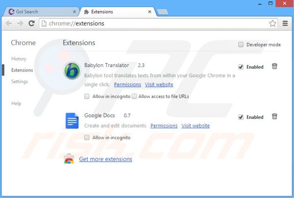 Remova as extensões relacionadas com GolSearch.com do Google Chrome