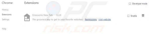 Remova o sequestrador de navegador Groovorio.com das extensões do Google Chrome