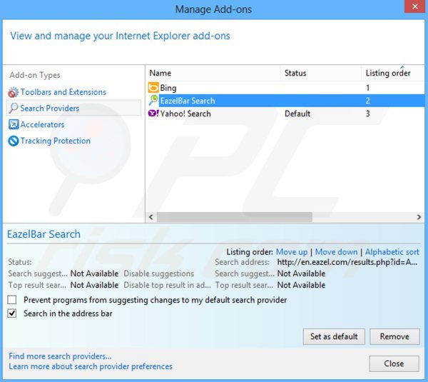 Remova o redirecionamento Groovorio.com do motor de busca padrão do Internet Explorer