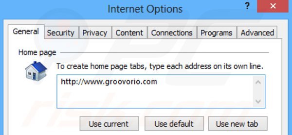 Remova o redirecionamento Groovorio.com da página inicial do Internet Explorer