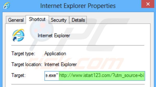 Faça a reparação do destino do atalho do Internet Explorer passo 2