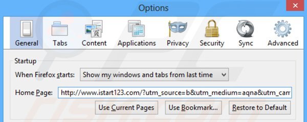 Remova istart123.com da página inicial do Mozilla Firefox