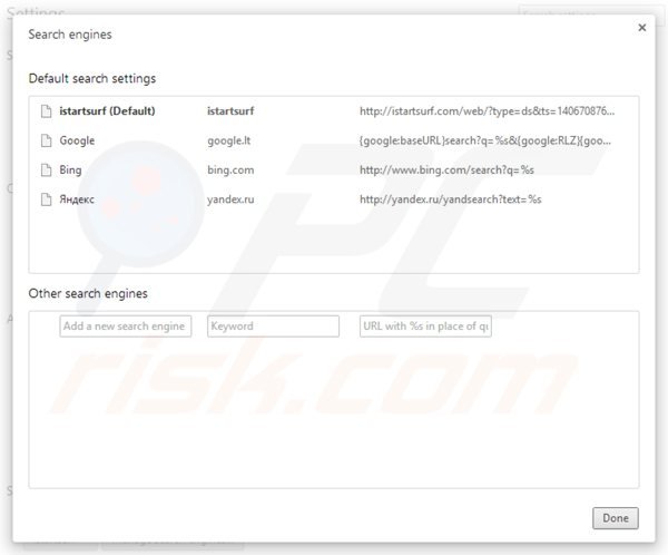 Removendo istartsurf.com do motor de busca padrão do Google Chrome
