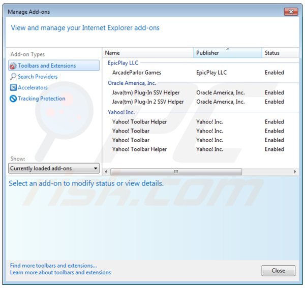 Remova KeepMySettingsX das extensões do Internet Explorer