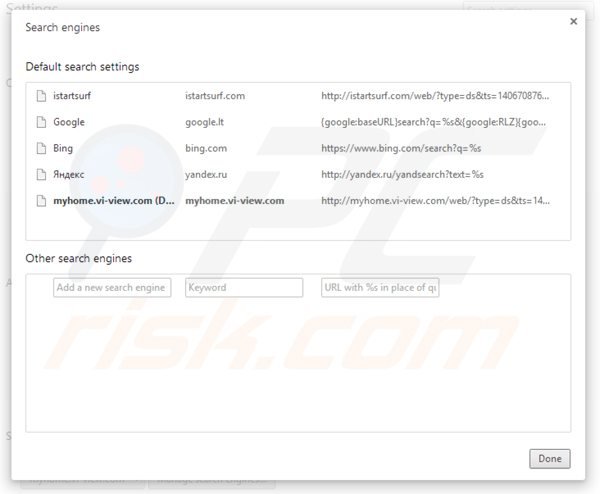 Removendo o motor de busca inicial myhome.vi-view.com from do Google Chrome
