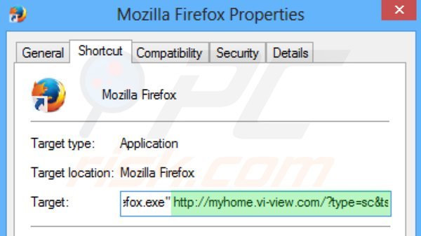 Removendo myhome.vi-view.com do atalho do Mozilla Firefox passo 2