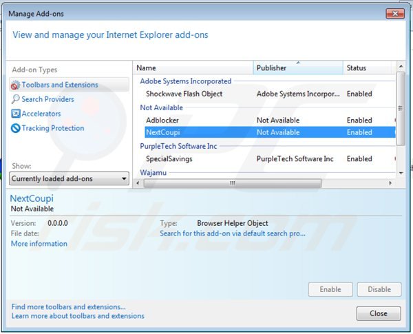 Remoção dos anúncios Nextcoup do Internet Explorer passo 2
