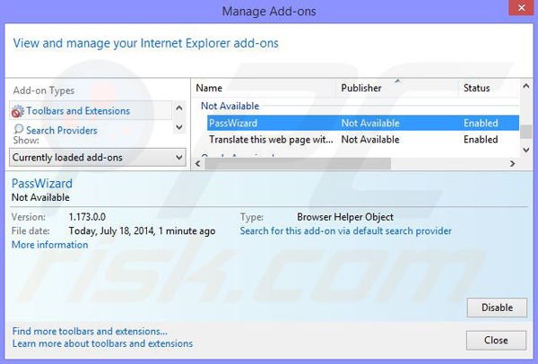 Remova os anúncios PassWizard do Internet Explorer passo 2