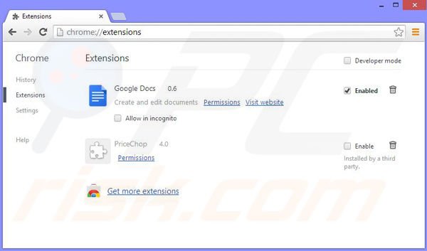 Remova os anúncios PriceChop do Google Chrome passo 2