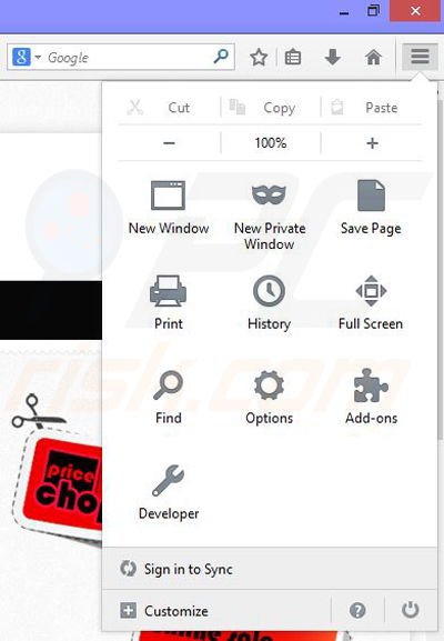 Remova os anúncios PriceChop do Mozilla Firefox passo 1