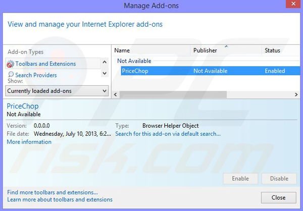 Remova anúncios PriceChop do Internet Explorer passo 2