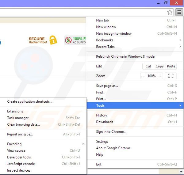 Remova os anúncios SafetySearch do Google Chrome passo 1