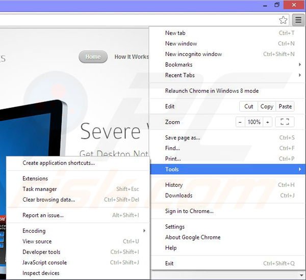 Remova os anúncios Severe Weather Alerts do Google Chrome passo 1