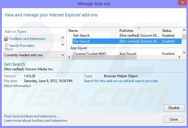 Remova os anúncios Severe Weather Alerts do Internet Explorer passo 2