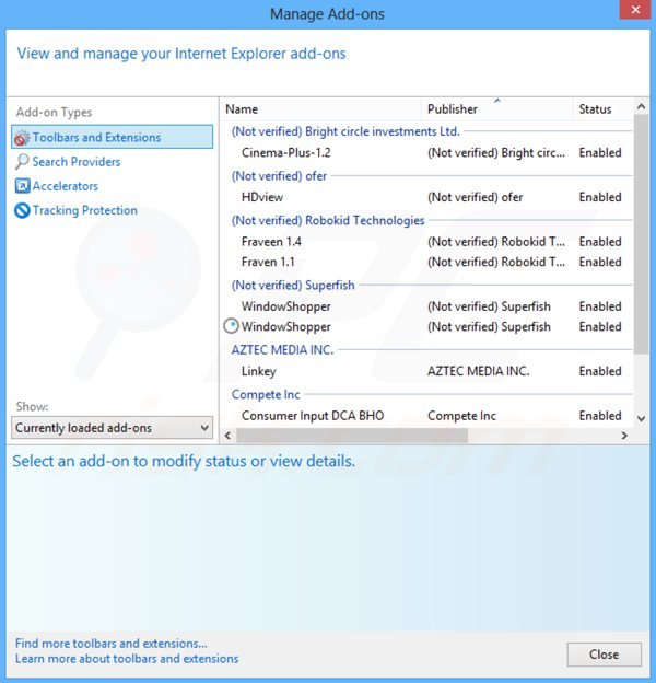 Remoção dos anúncios smartweb do Internet Explorer passo 2